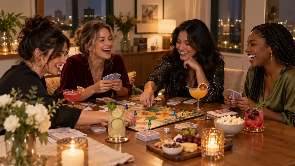Girls playing board games with signature mocktails