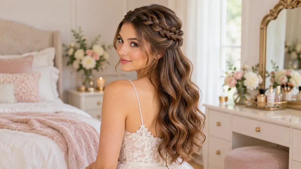 Braided crown half-up, easy half up half down hairstyles