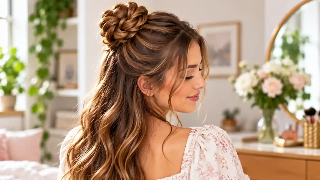 Braided half-up bun easy half up half down hairstyles