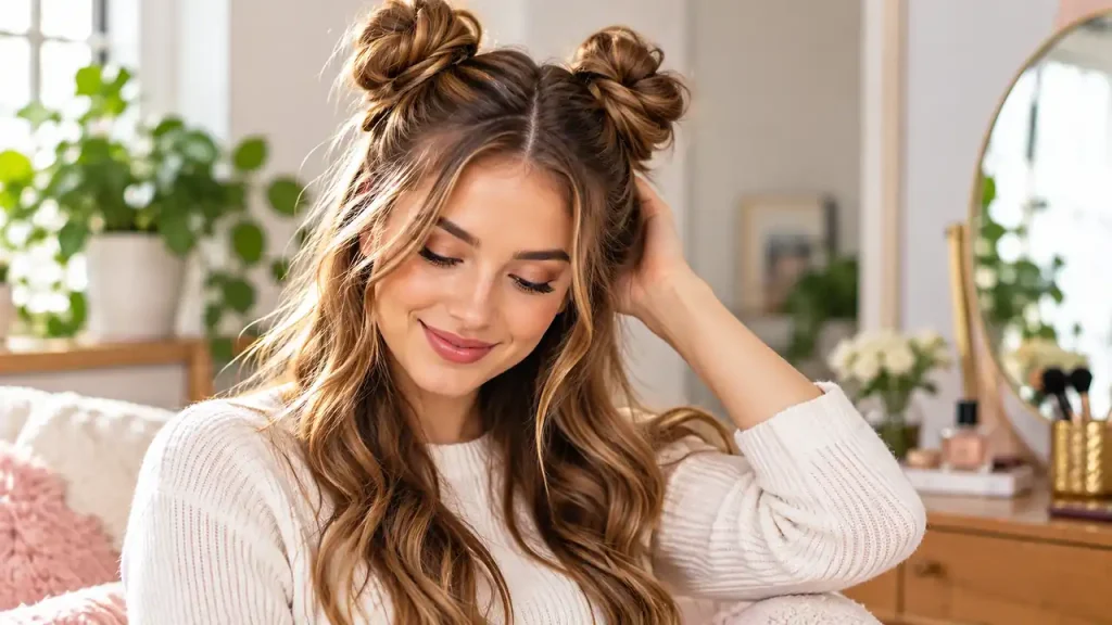Half-up space buns hairstyle