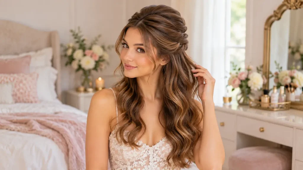Voluminous half-up hairstyle