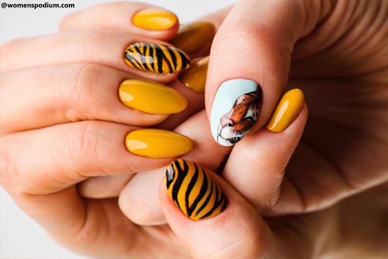 Bright Yellow Tiger Nail Art