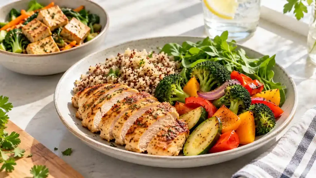High-protein lean poultry or tofu meal serving as foods to lose weight