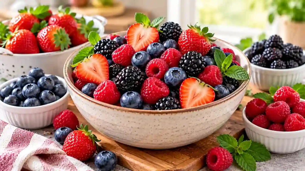 High-fiber mixed berries serving as low-calorie foods to lose weight
