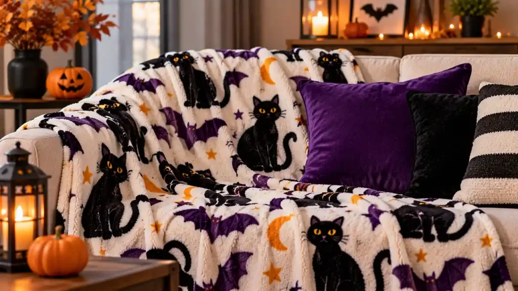 Spooky halloween blanket sets: black cats and bats