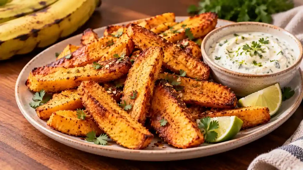 Baked plantain fries