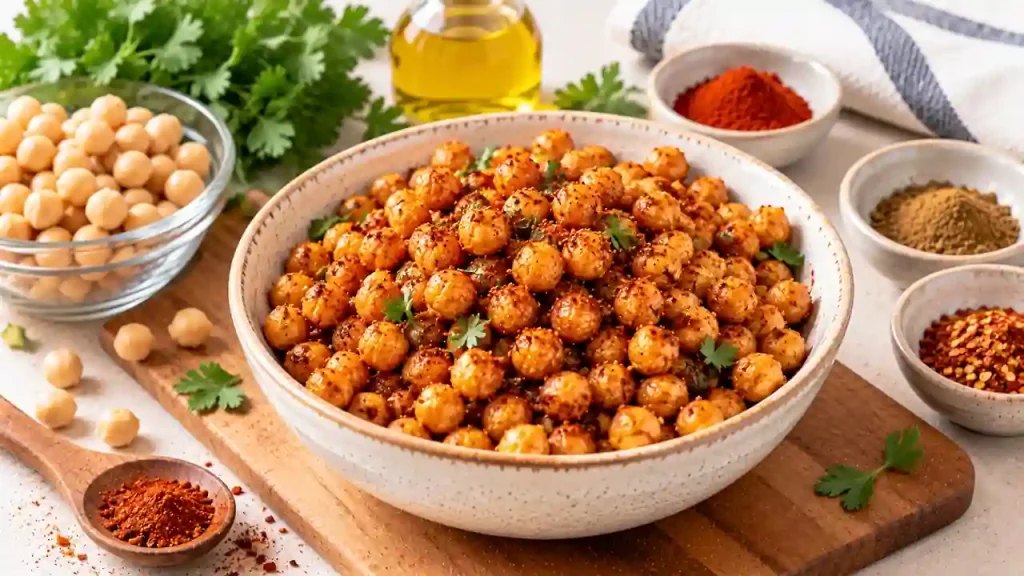 Healthy spicy snacks: crispy chili chickpeas