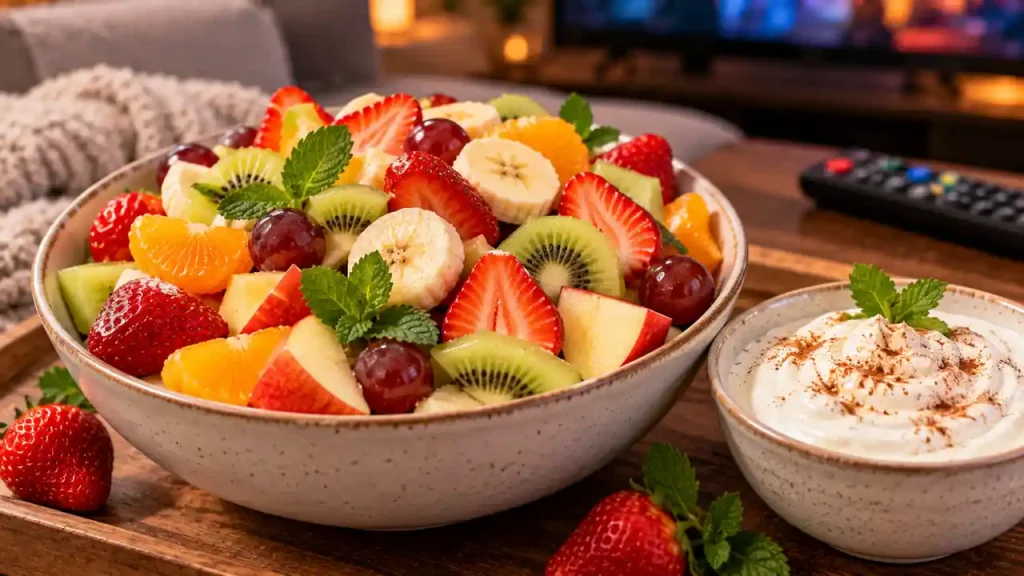 Fruit salad with yogurt dip