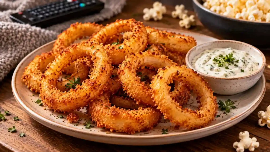 Healthy movie snacks: oven-baked onion rings