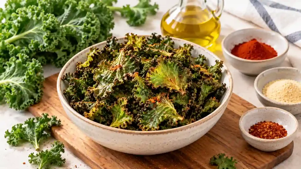Healthy spicy snacks: paprika kale chips