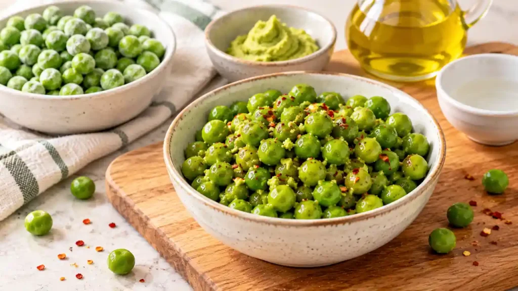 Healthy spicy snacks: wasabi green peas