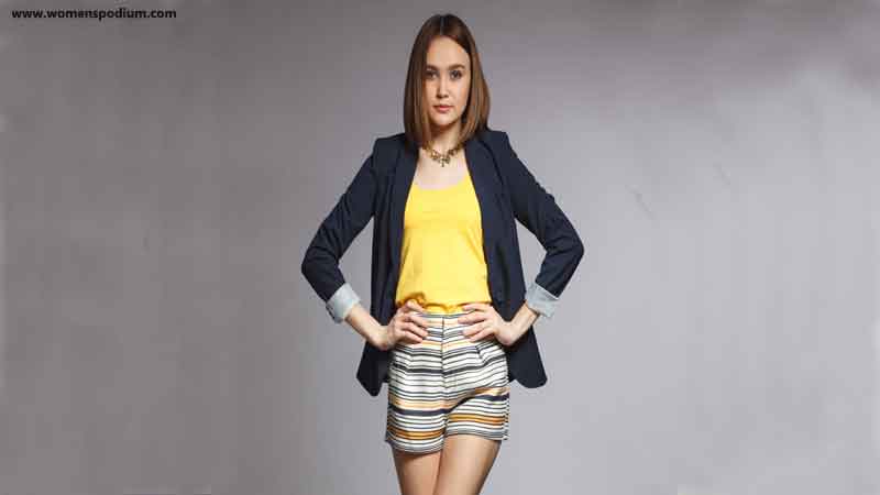 Blazer with striped skirt