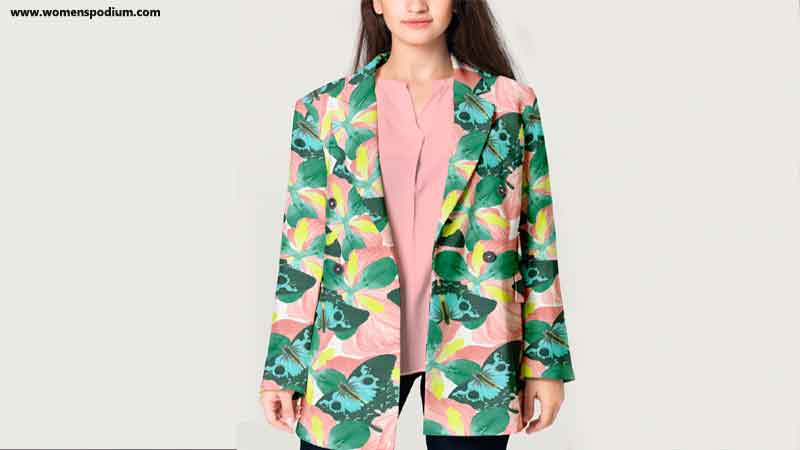 Colorful blazer with tropical designs - how to style blazers