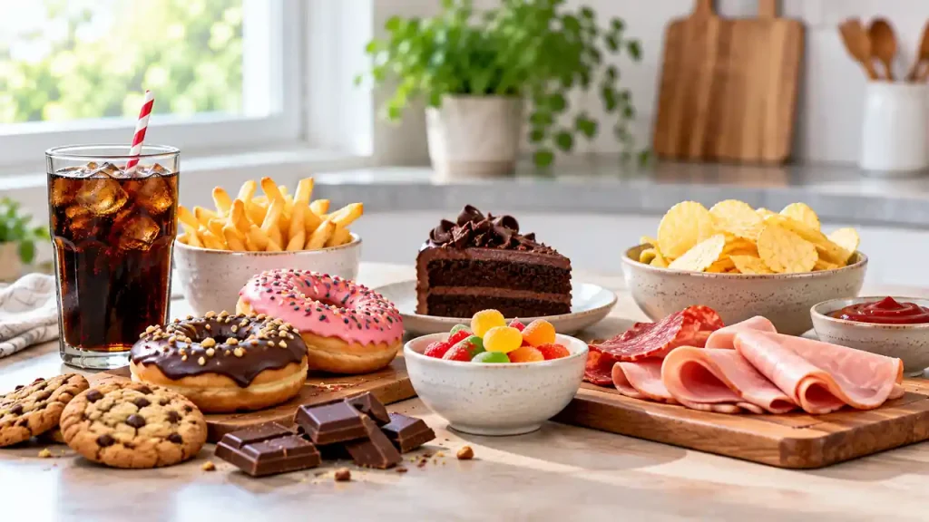 Sugary drinks and processed snacks to consume mindfully without strict restrictions