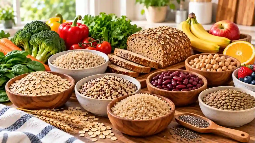Whole grains and other high-fiber carbohydrates