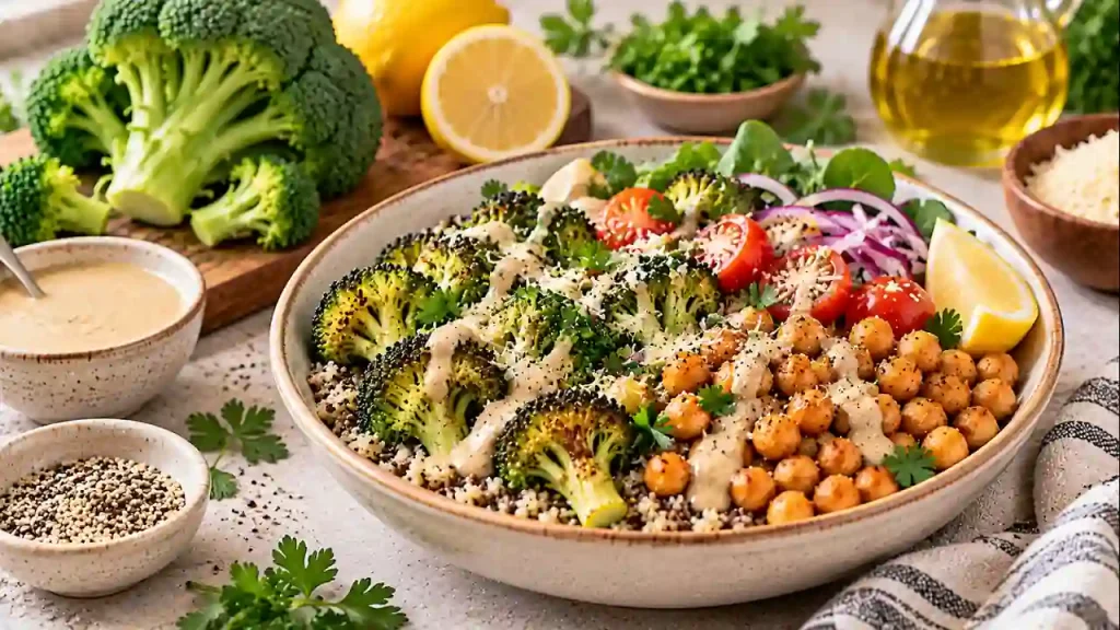Roasted broccoli and chickpea bowl