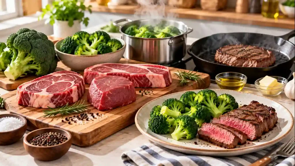 Steak cut and cooking method, broccoli vs. steak protein