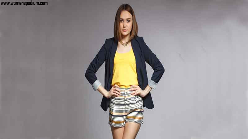 Blazer Paired With Mid-Rise Striped Shorts