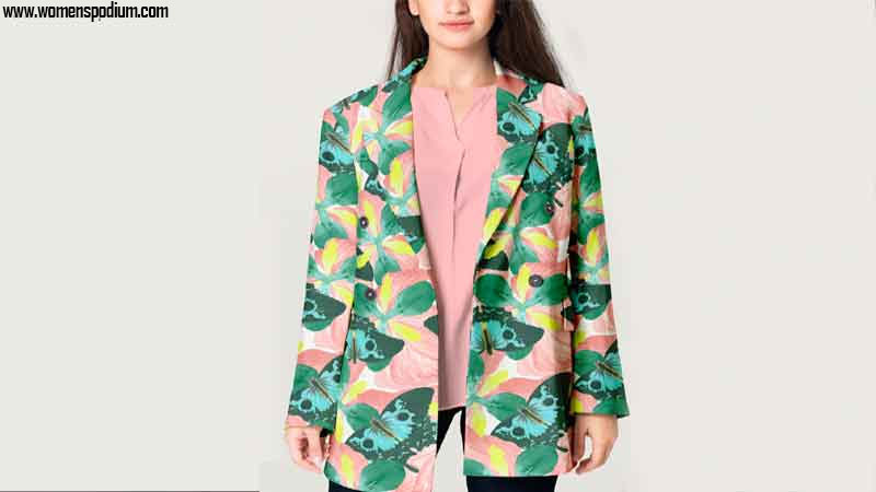 Colorful Blazer With Tropical Design