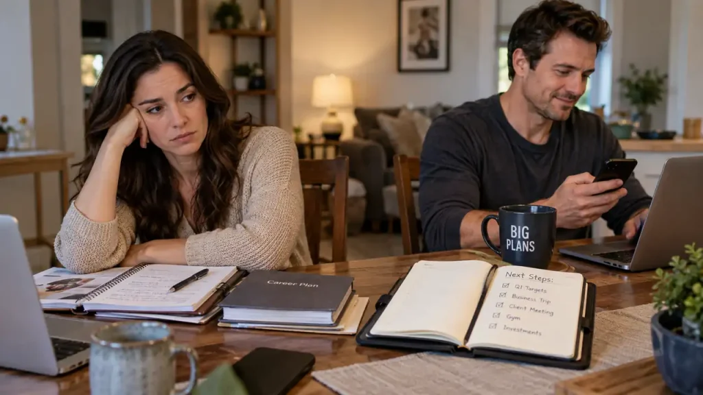 Selfish husband ignoring wife