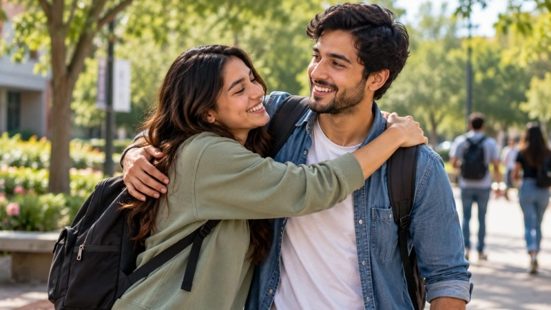 Two friends maintaining comfortable physical boundaries