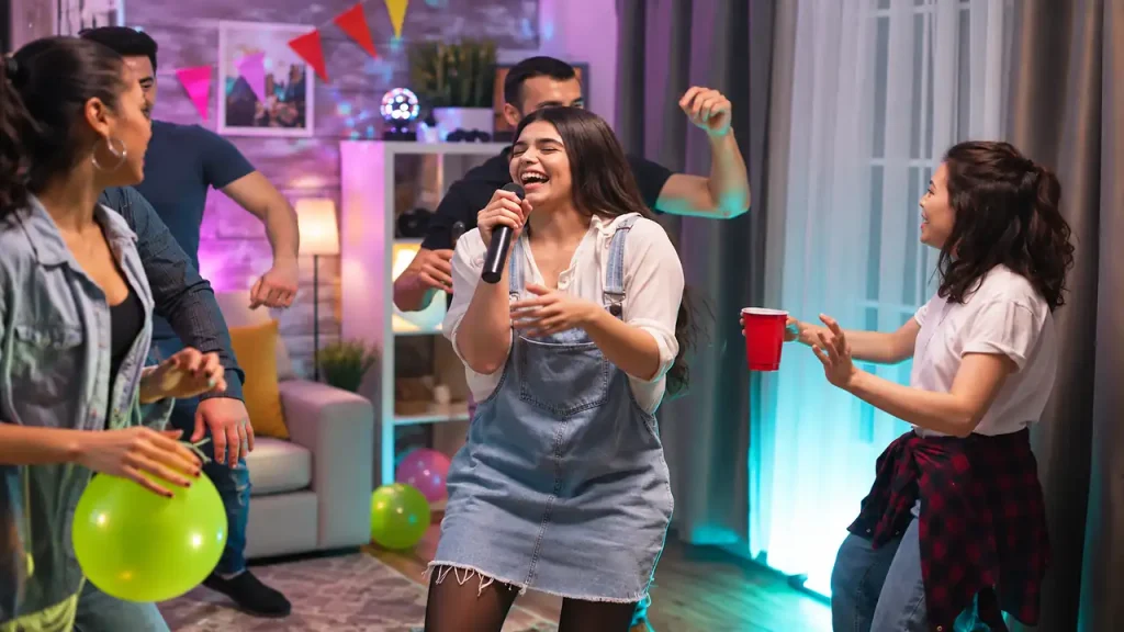 Karaoke family playing different games
