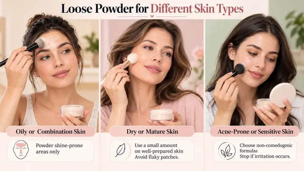 Loose powder used for on different skin types