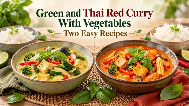 Green and Thai red curry with vegetables: two easy recipes