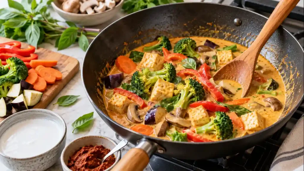 How do you make green and thai red curry with vegetables