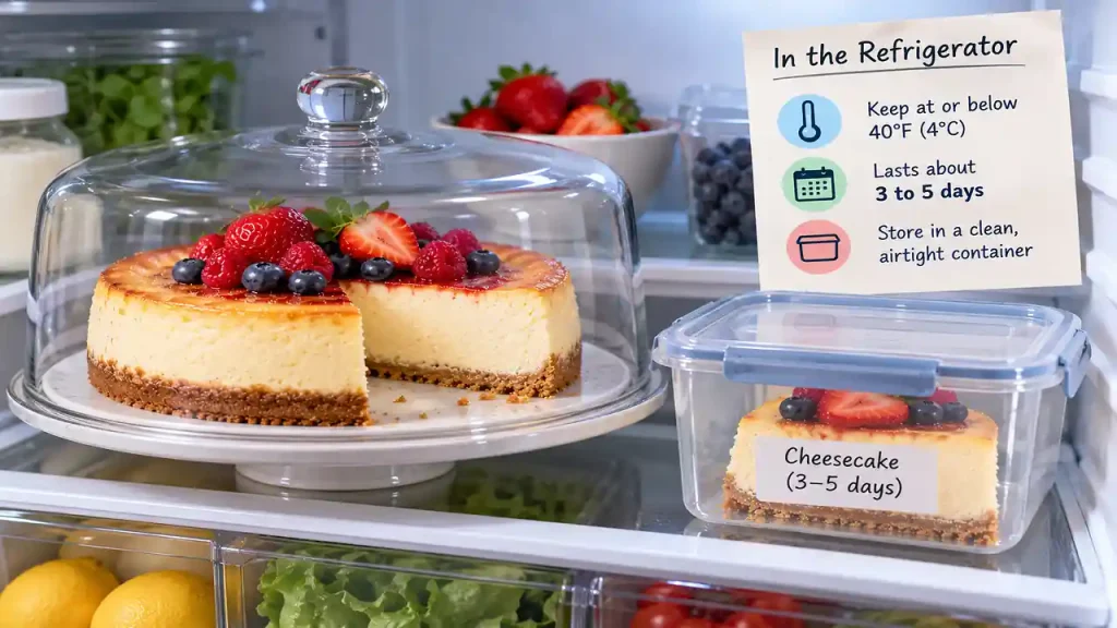 Cheesecake in the refrigerator