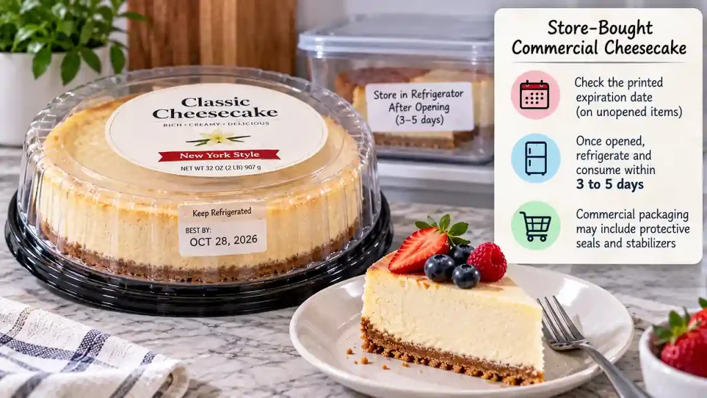 Store-bought commercial cheesecake shelf life and storage