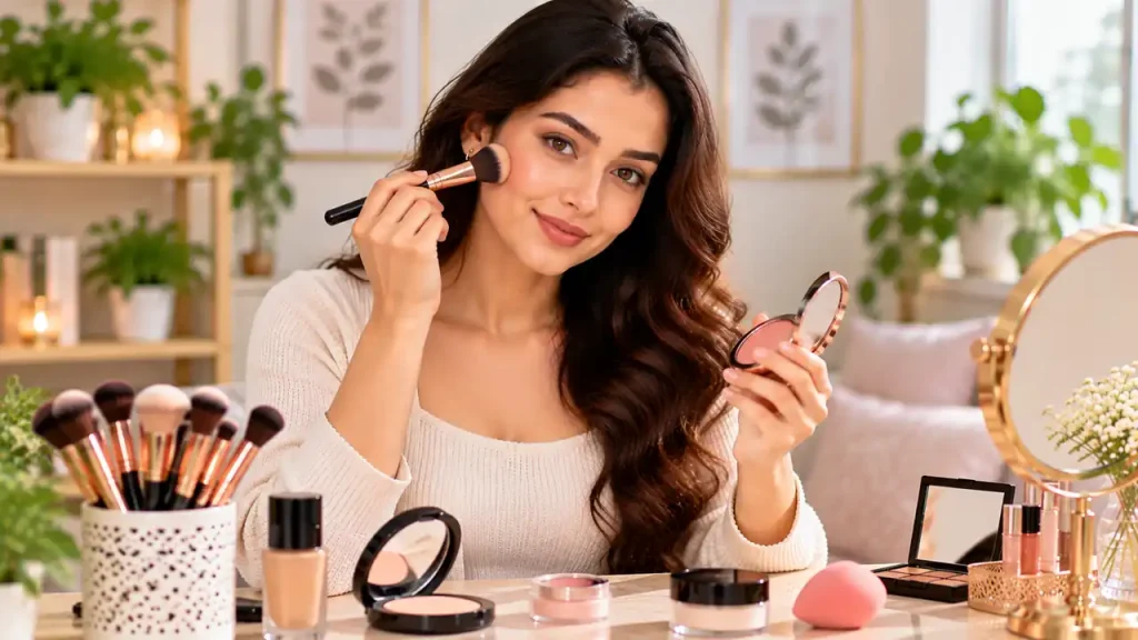 Use blush and powder for professional makeup look
