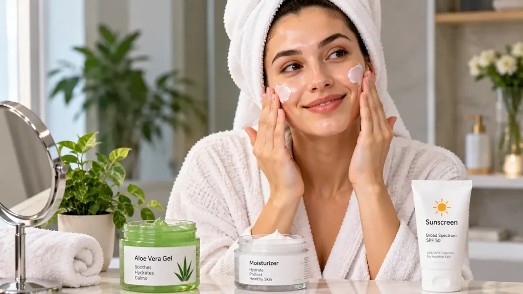Applying moisturizer for post-mask aftercare to support skin barrier